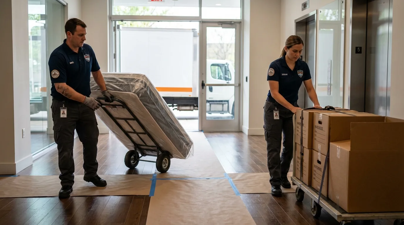 Professional apartment movers loading elevator in Bethesda, OH