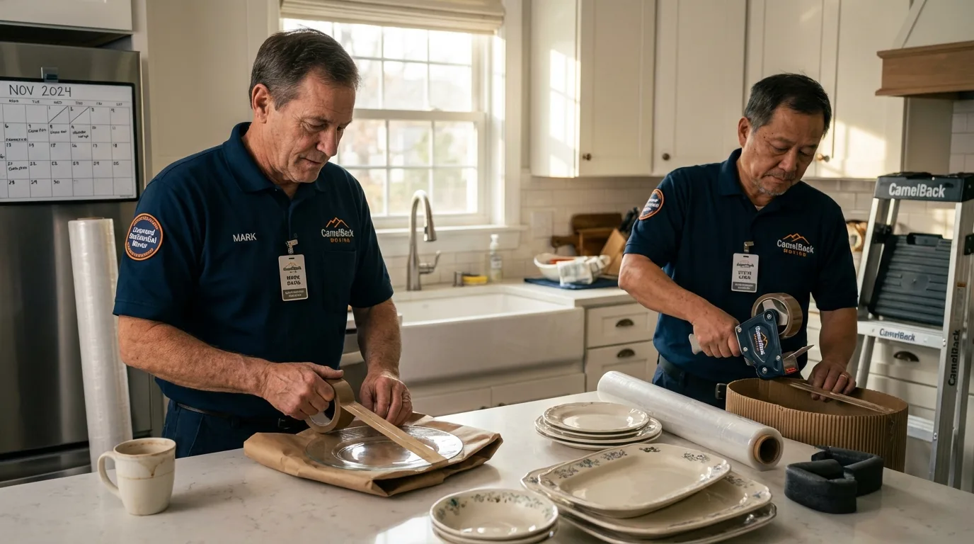 Professional crew packing kitchen dishware in Bethesda, OH